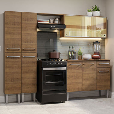 Combo completo de Cocina 229 cm 9 Puertas 1 Cajón Marrón Emilly Madesa