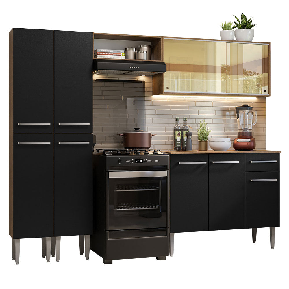 Combo completo de Cocina 229cm Marrón/Negro Emilly Madesa 06