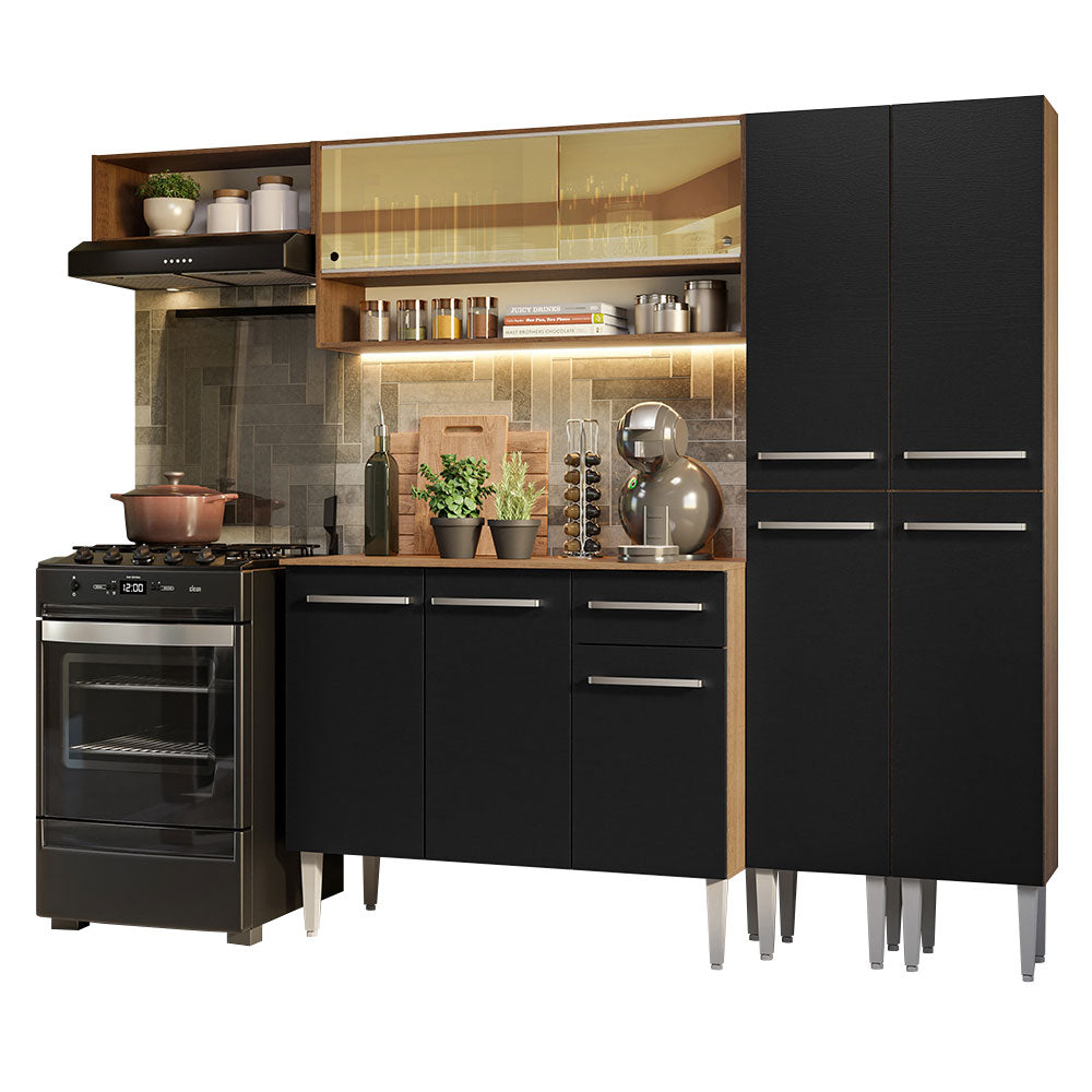 Combo completo de Cocina 229cm Marrón/Negro Emilly Madesa 07