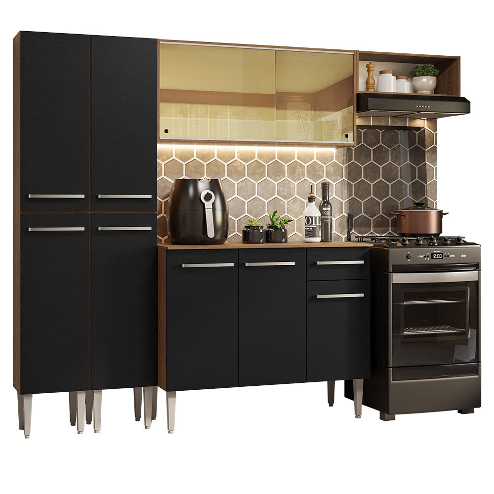 Combo completo de Cocina 229cm Marrón/Negro Emilly Madesa 09