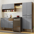 Combo completo de Cocina 229 cm 9 Puertas 1 Cajón con Bacha de Acero Inoxidable Marrón/Gris Emilly Madesa