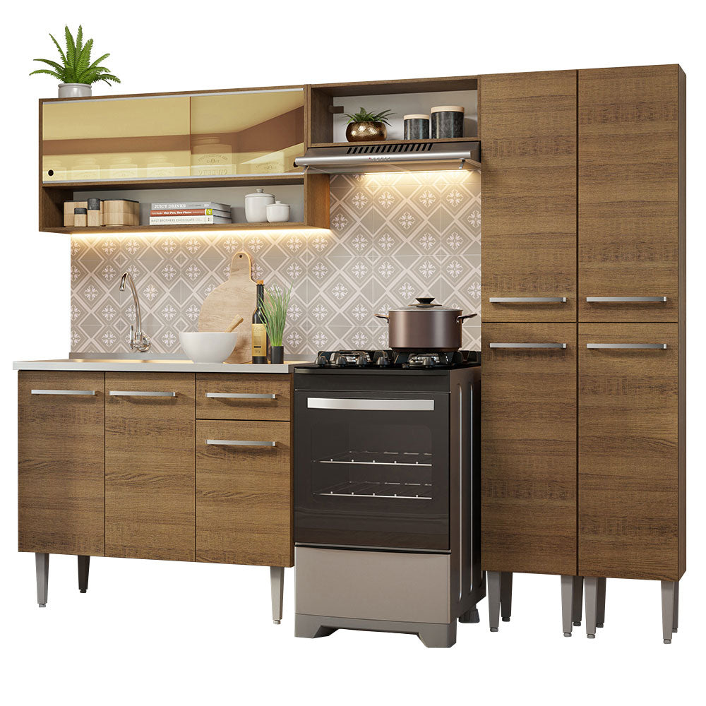 Combo completo de Cocina 229cm Con Bacha de acero inoxidable Emilly Madesa 11 Marrón