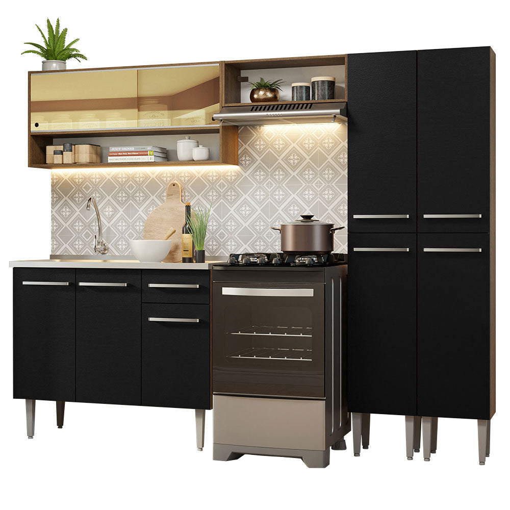 Combo completo de Cocina 229cm Con Bacha de acero inoxidable Emilly Madesa 11 Marrón/Negro