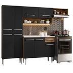 Combo completo de Cocina 229 cm 9 Puertas 1 Cajón con Bacha de Acero Inoxidable Marrón/Negro Emilly Madesa