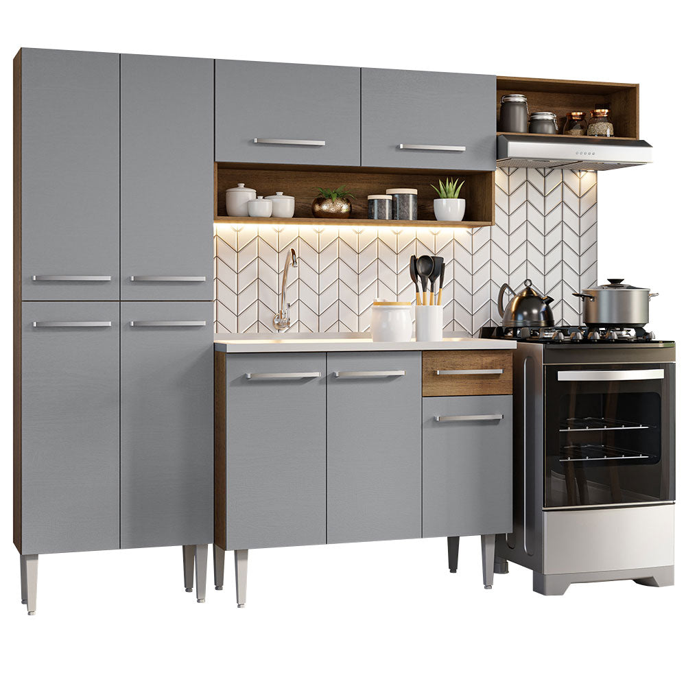 Combo completo de Cocina Madesa Emilly Con Bacha de acero inoxidable Marrón/Gris 12