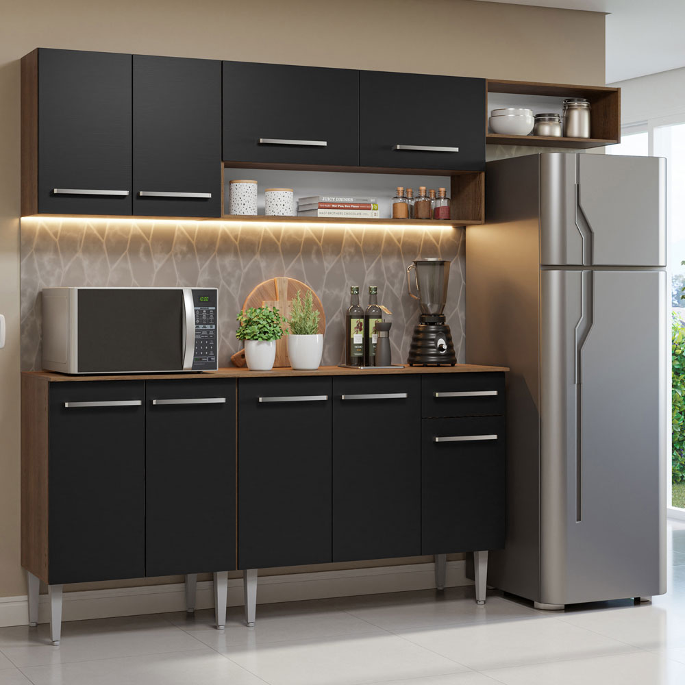 Combo completo de Cocina Madesa Emilly 229cm Marrón/Negro 14