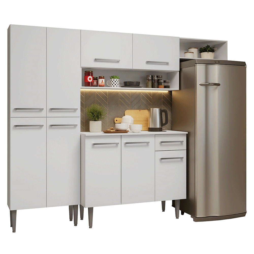 Cocina Compacta 229 cm 9 Puertas 1 Cajón Blanco Emilly Madesa