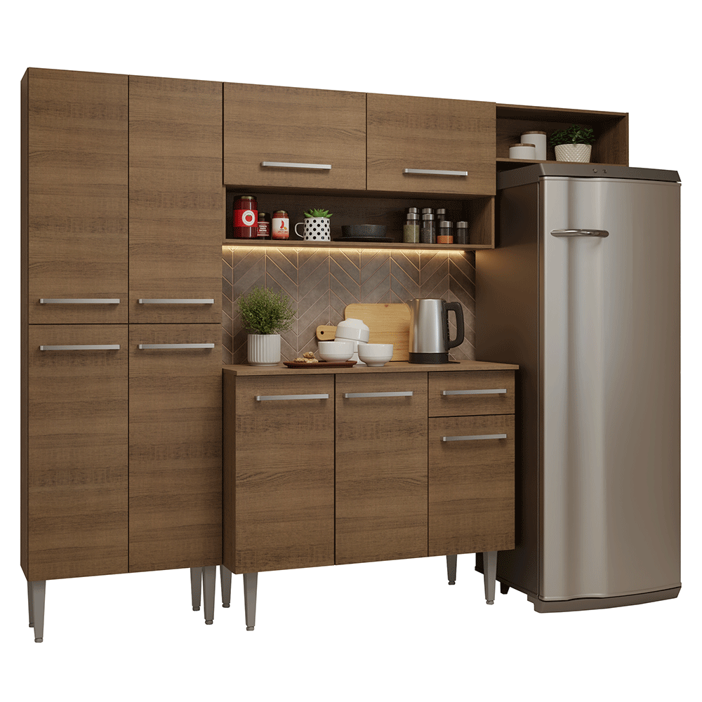 Cocina Compacta Emilly 016 229 cm 9 Puertas 1 Cajón (Con Mesada) Marrón Madesa