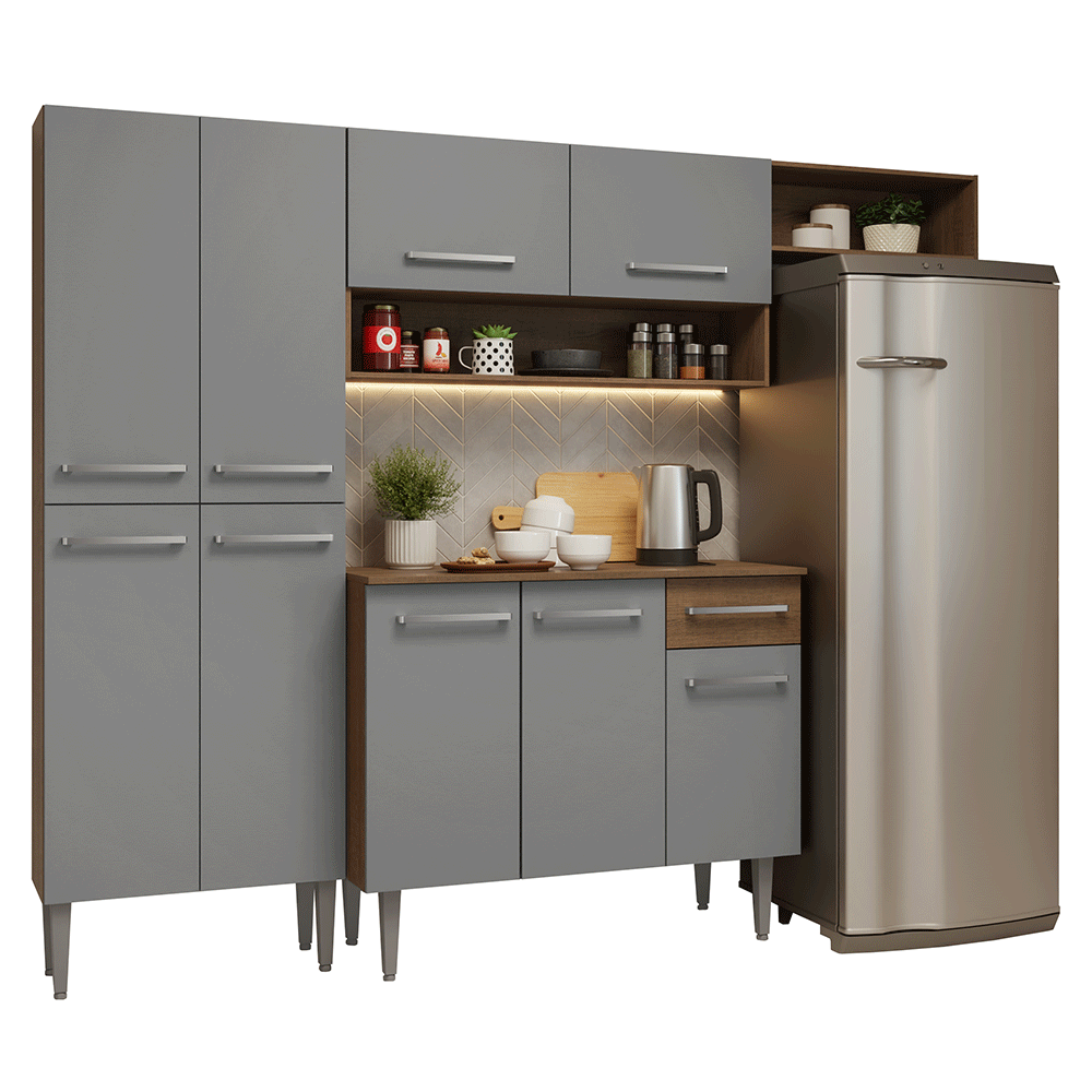 Cocina Compacta 229 cm Emilly Marrón/Gris 016