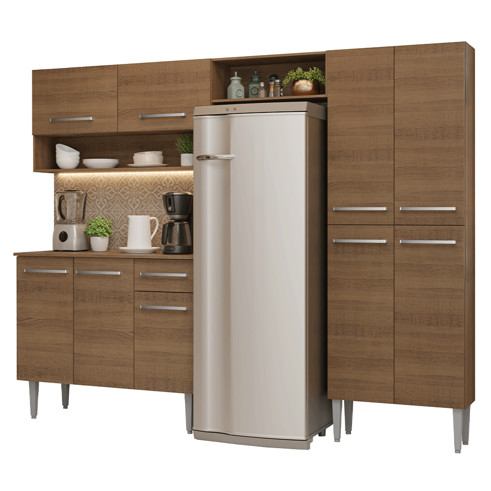 Cocina Compacta 229 cm 9 Puertas 1 Cajón Marrón Emilly Madesa