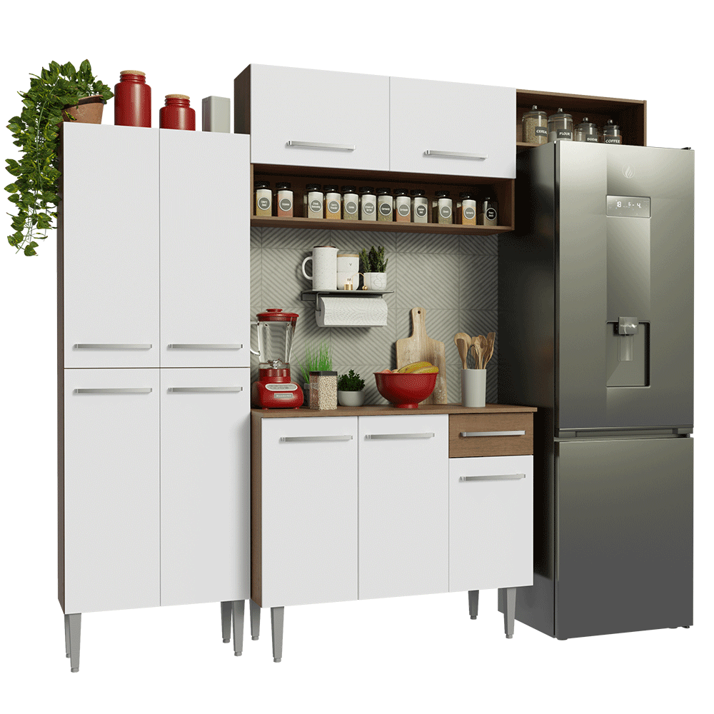 Combo completo de Cocina 229cm Marrón/Blanco Emilly 18