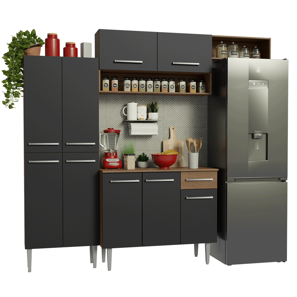 Combo completo de Cocina 229cm Marrón/Negro Emilly 18
