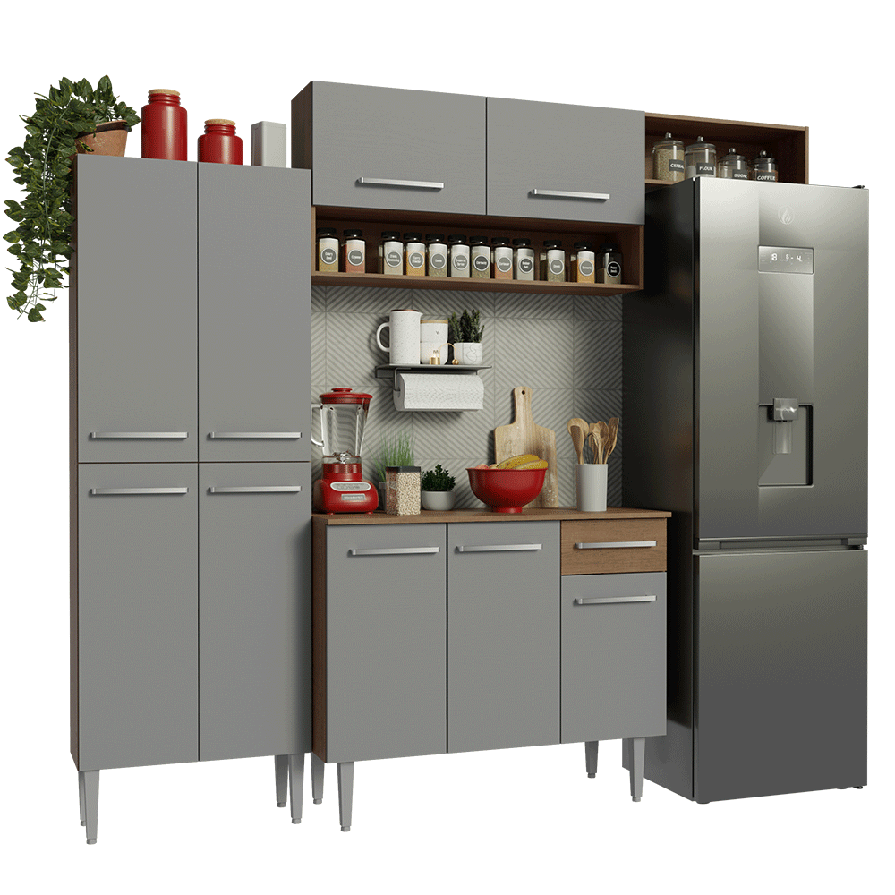 Combo completo de Cocina 229cm Marrón/Gris Emilly 18