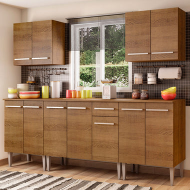 Combo completo de Cocina 233 cm 11 Puertas 1 Cajón Marrón Emilly Madesa