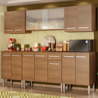 Combo completo de Cocina 233 cm 13 Puertas 1 Cajón Marrón Emilly Madesa