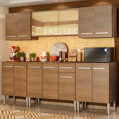 Combo completo de Cocina 233 cm 13 Puertas 1 Cajón Marrón Emilly Madesa