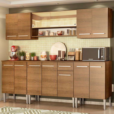 Combo completo de Cocina 233 cm 13 Puertas 1 Cajón Marrón Emilly Madesa