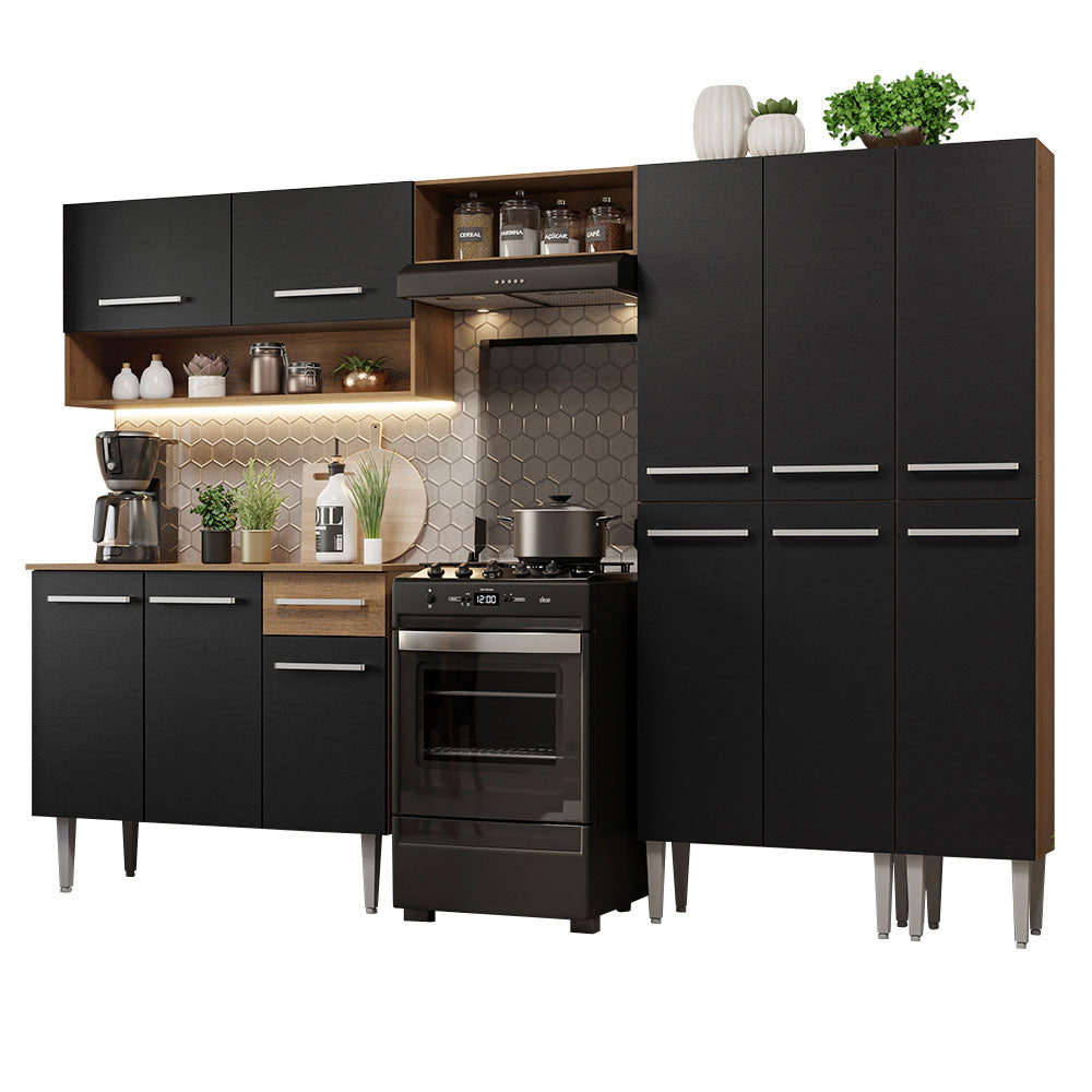 Combo completo de Cocina 261cm Marrón/Negro Emilly Madesa 02