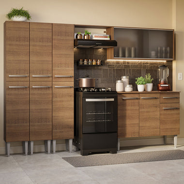 Combo completo de Cocina 261 cm 11 Puertas 1 Cajón Marrón Emilly Madesa