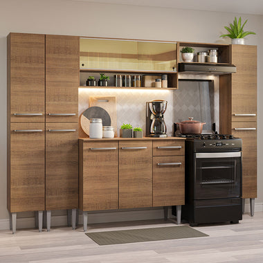 Combo completo de Cocina 261 cm 11 Puertas 1 Cajón Marrón Emilly Madesa