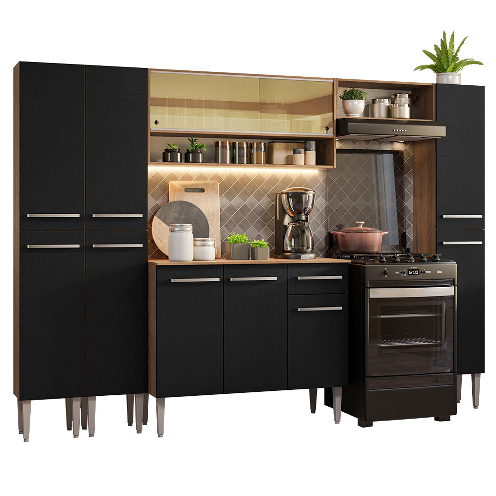 Combo completo de Cocina 261cm Marrón/Negro Emilly Madesa 04