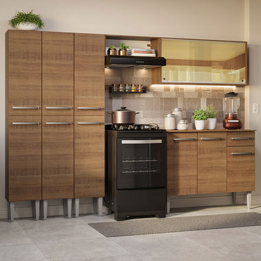 Combo completo de Cocina 261 cm 11 Puertas 1 Cajón Marrón Emilly Madesa