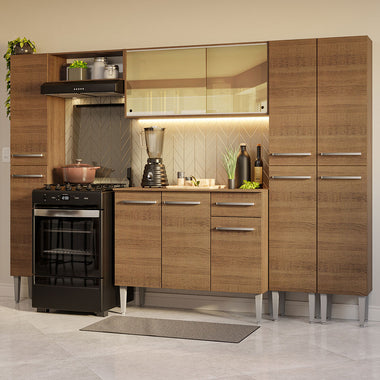 Combo completo de Cocina 261 cm 11 Puertas 1 Cajón Marrón Emilly Madesa