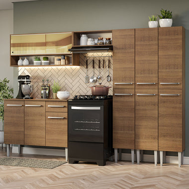 Combo completo de Cocina 261 cm 11 Puertas 1 Cajón Marrón Emilly Madesa