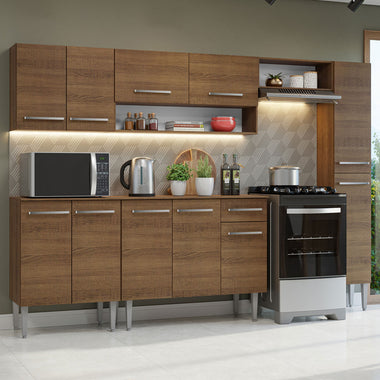 Combo completo de Cocina 261 cm 11 Puertas 1 Cajón Marrón Emilly Madesa