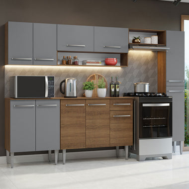 Combo completo de Cocina 261 cm 11 Puertas 1 Cajón Marrón/Gris Emilly Madesa
