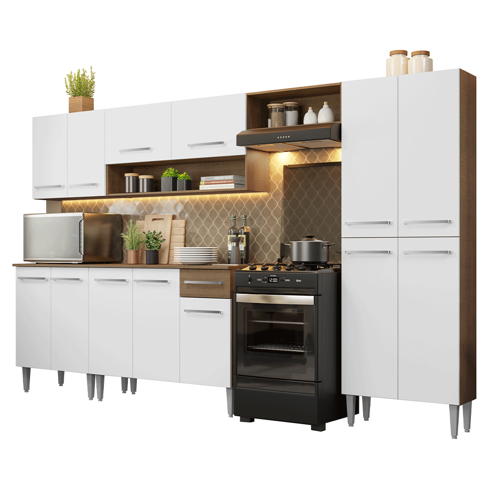 Combo completo de Cocina 293cm Marrón/Blanco Emilly Madesa 01