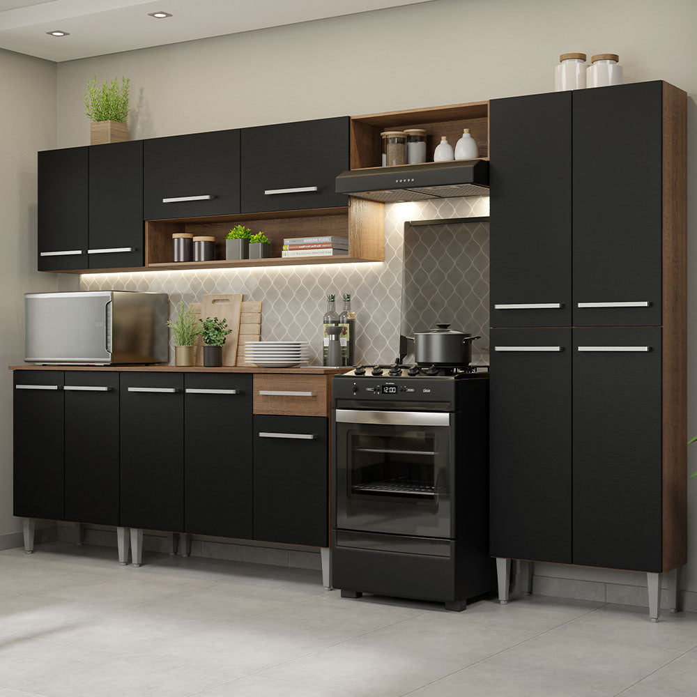 Combo completo de Cocina 293cm Marrón/Negro Emilly 01