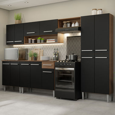 Combo completo de Cocina 293 cm 13 Puertas 1 Cajón Marrón/Negro Emilly Madesa