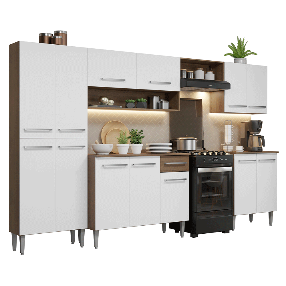 Combo completo de Cocina 293cm Marrón/Blanco Emilly Madesa 02