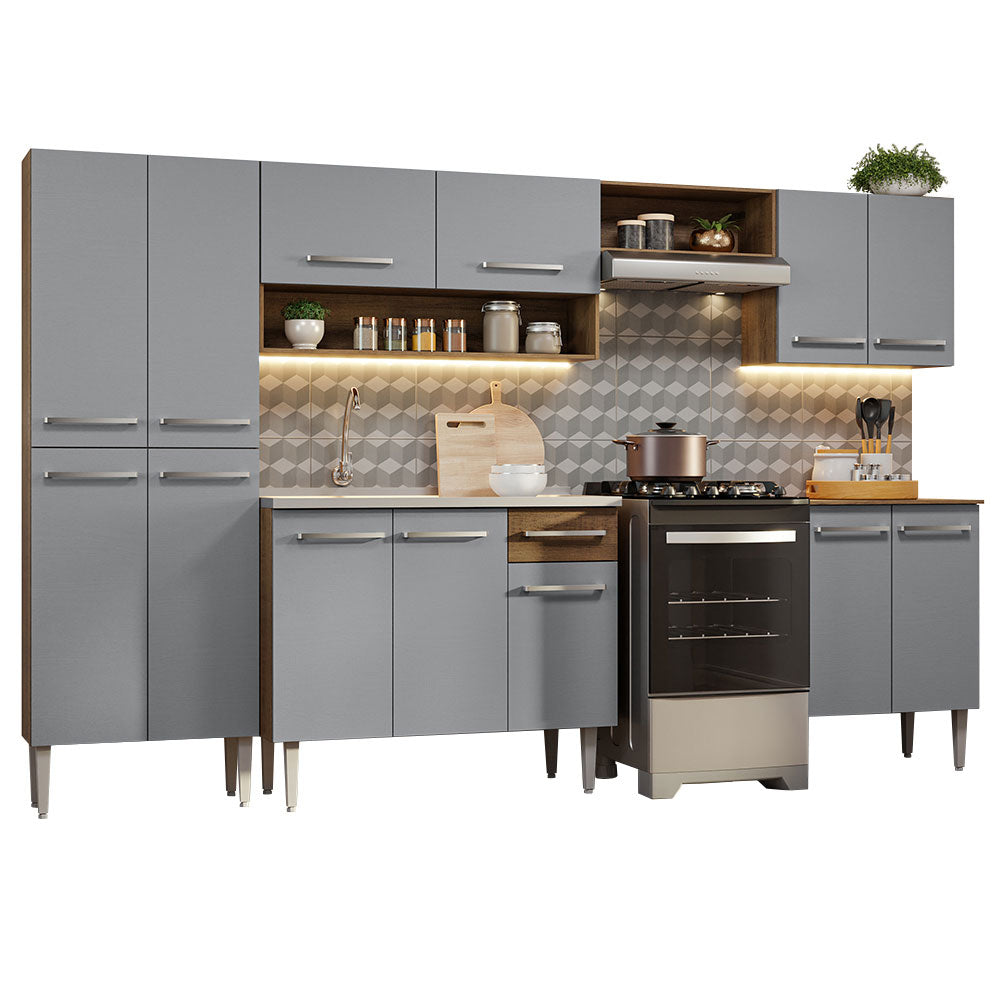 Combo completo de Cocina 293cm con Bacha de acero inoxidable Marrón/Gris Emilly Madesa 08
