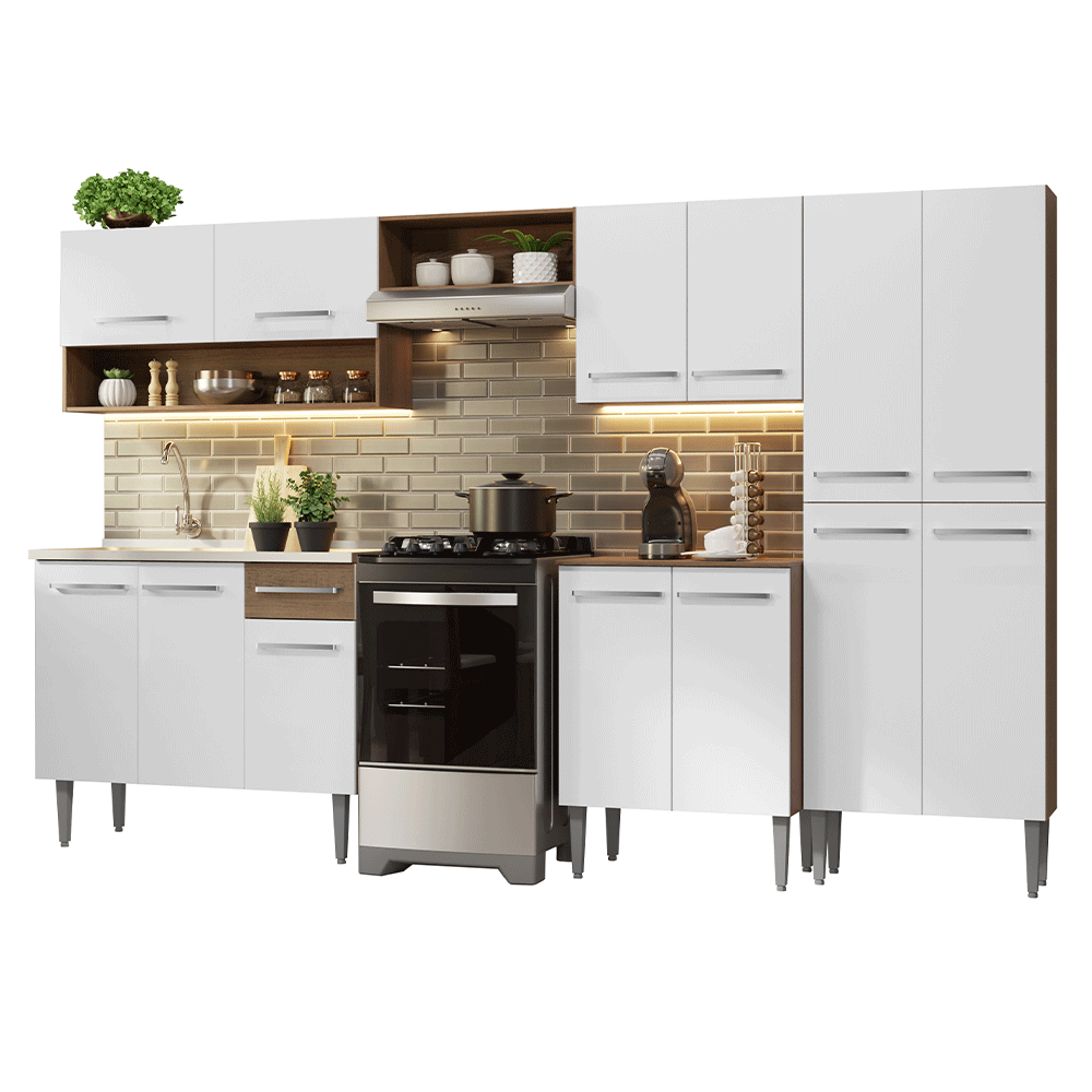 Combo completo de Cocina 293cm Marrón/Blanco Emilly Madesa 09