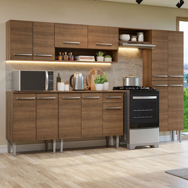 Combo completo de Cocina 293 cm 13 Puertas 1 Cajón Marrón Emilly Madesa
