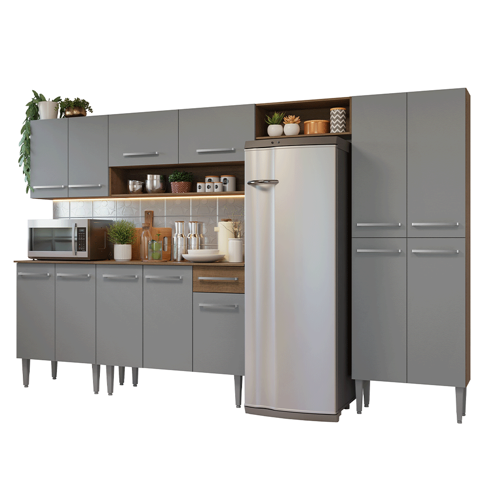 Cocina Compacta 293 cm Emilly Marrón/Gris 011