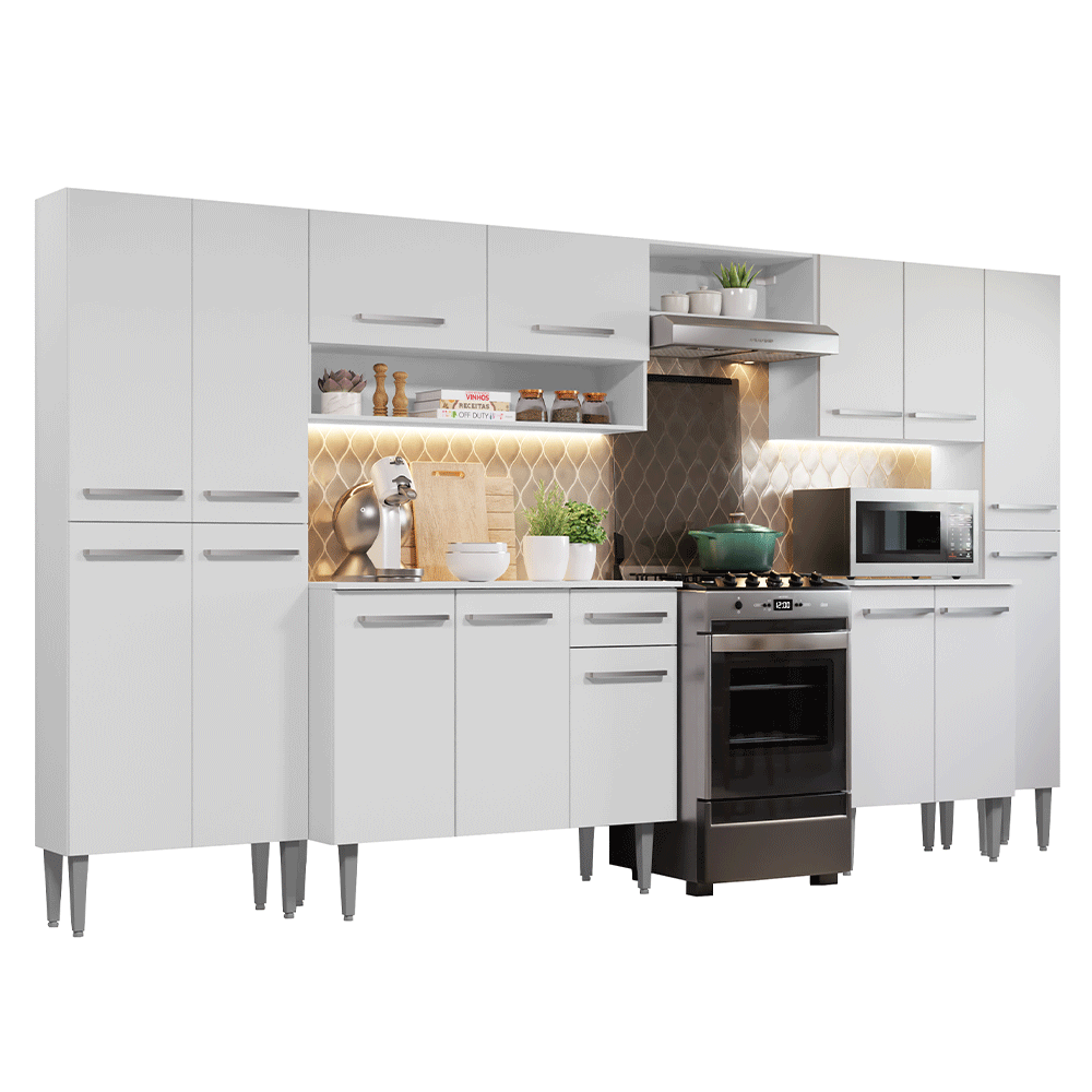 Combo completo de Cocina 325 cm 15 Puertas 1 Cajón Blanco Emilly Madesa