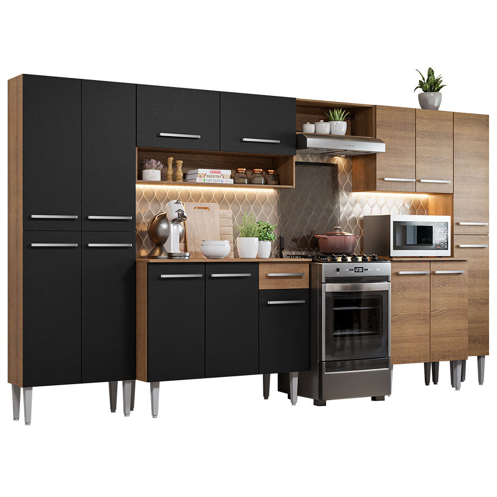 Combo completo de Cocina 325cm Emilly Joy Madesa 01 - Marrón/Negro