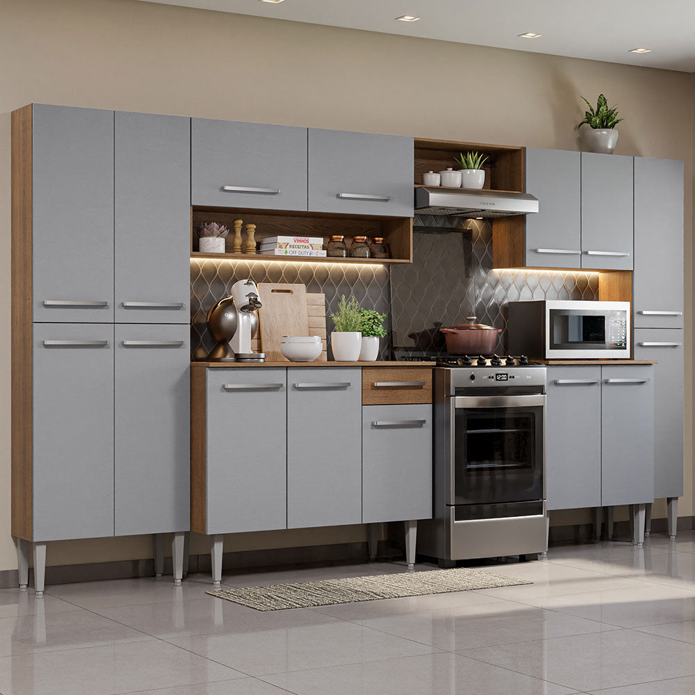 Combo Completo de Cocina 325 cm Gris/Marrón Emilly Joy Madesa 01