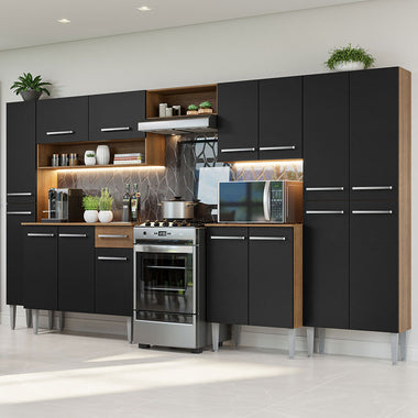 Combo completo de Cocina 325 cm 15 Puertas 1 Cajón Marrón/Negro Emilly Madesa