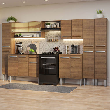 Combo completo de Cocina 325 cm 15 Puertas 1 Cajón Marrón Emilly Madesa