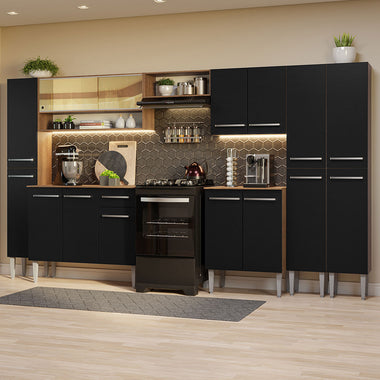 Combo completo de Cocina 325 cm 15 Puertas 1 Cajón Marrón/Negro Emilly Madesa
