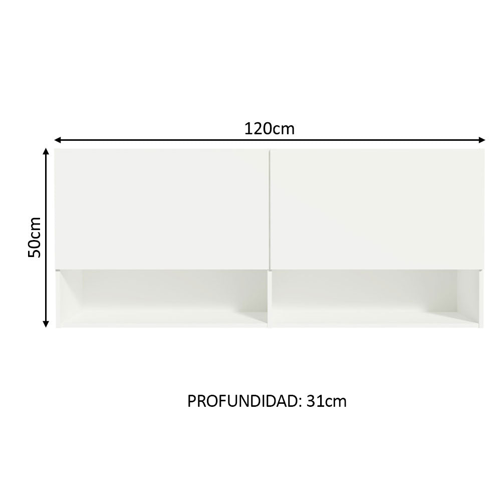 Alacena Cocina 120 cm 2 Puertas 2 Nichos Blanco para Cocina Madesa