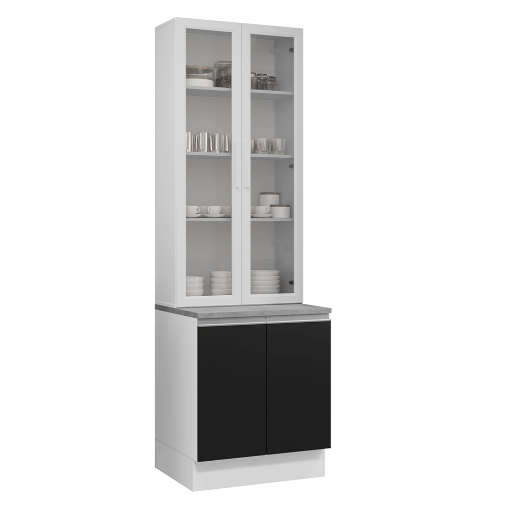 Kit Bajo Mesada + Cristalero 70cm Blanco/Negro Glamy Madesa 02