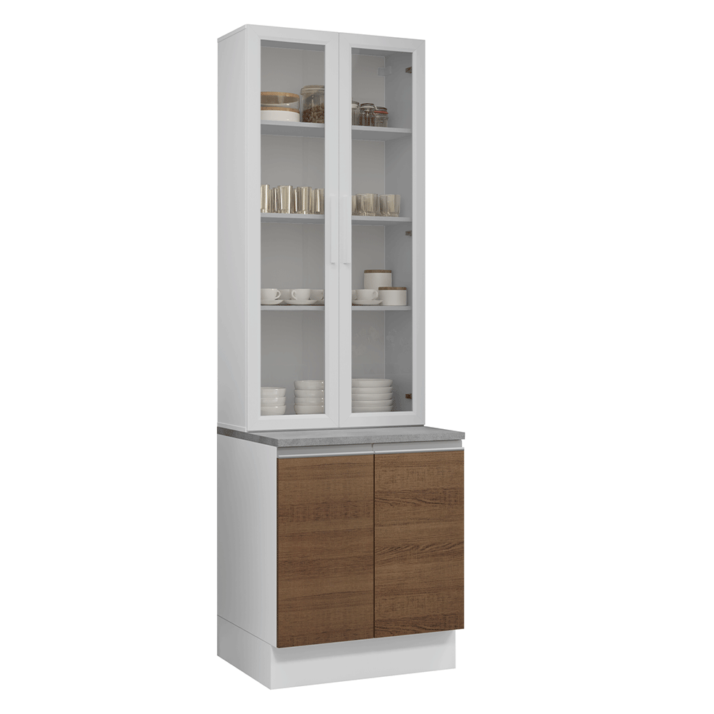 Kit Bajo Mesada + Cristalero 70cm Blanco/Marrón Glamy Madesa 02