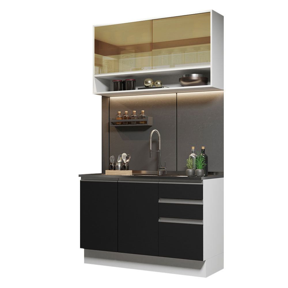 Combo de Cocina 120cm Glamy Madesa 02 Blanco/Negro