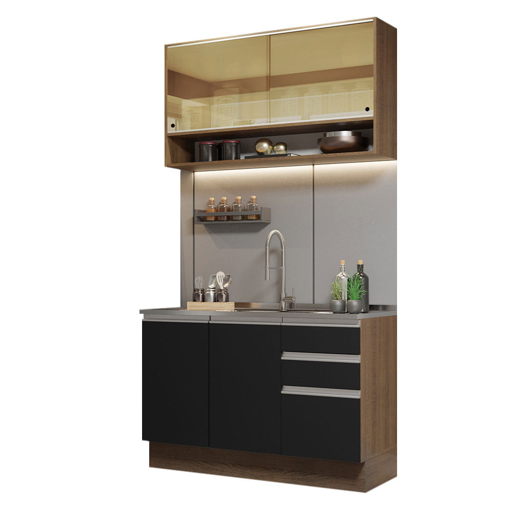 Combo de Cocina 120cm Glamy Madesa 02 Marrón/Negro
