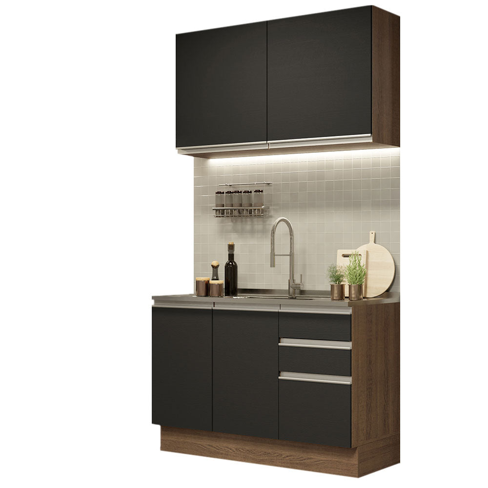 Combo de Cocina 120cm Glamy Madesa 03 Marrón/Negro